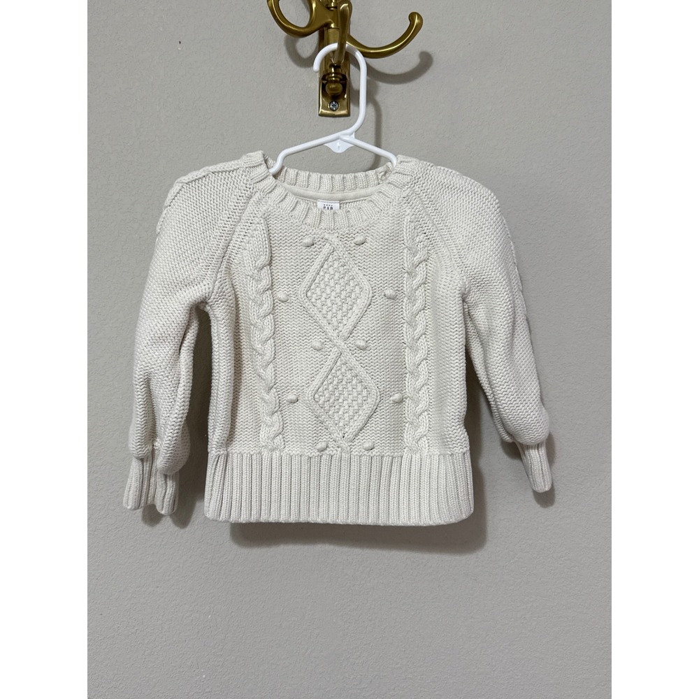 Gap Cable Knit Sweater Toddler 3T‎ Cream White Bobble Diamond Cotton Pull-over